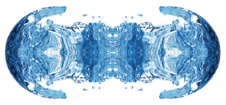 Bubbles forming in blue water, isolatedの写真素材