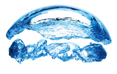 Bubbles forming in blue water, isolated