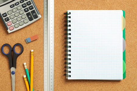 Close up view of the office tools on cork board