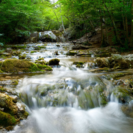 The beautiful waterfall in forest, spring, long exposure