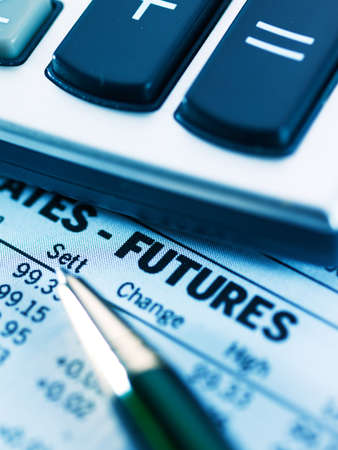 Financial concept. Calculator and pen.  shallow DOF.の写真素材