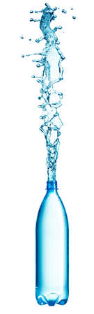pouring water from bottle isolated on whiteの写真素材