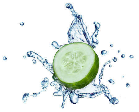 cucumber in spray of water. Juicy cucumber with splash on backgroundの写真素材