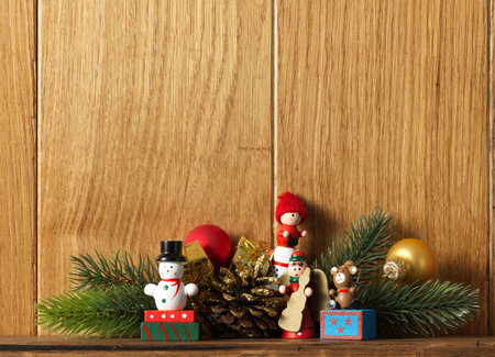 Christmas decoration with presents on wood board
