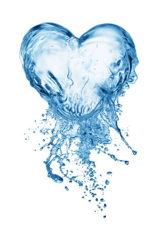 Heart from water splash with bubbles isolated on whiteの写真素材