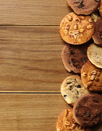 close up view cookies over wooden backgroundの写真素材