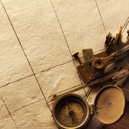 compass on the background of an old paperの写真素材
