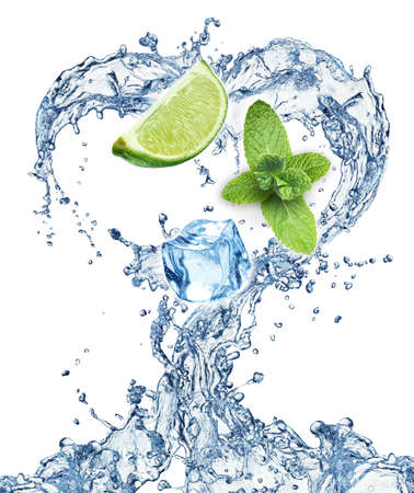 Valentine Heart from water splash, mint, ice and lime. Mojitoの写真素材