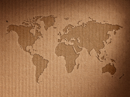 World map shows the corrugated cardboard.Close upの写真素材