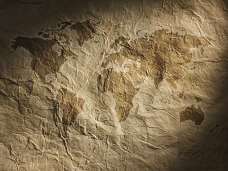 world map displayed on the corrugated old paper. Close upの写真素材