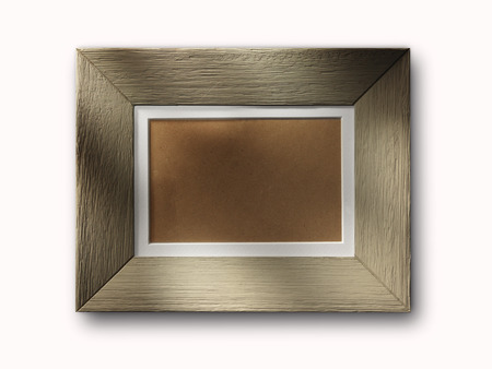 Wooden picture frame isolated on white backgroundの写真素材