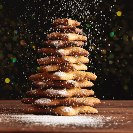 Christmas gingerbread cookies and spices on wooden background. Close-up