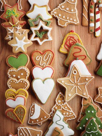 Christmas homemade gingerbread cookies on wooden table. Close upの写真素材