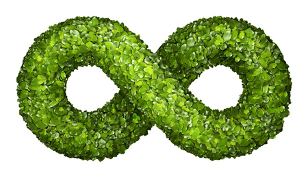 Infinity symbol from the green grass. Isolated on whiteの写真素材