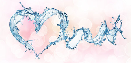 Heart from water splash with bubbles. Bokeh backgroundの写真素材