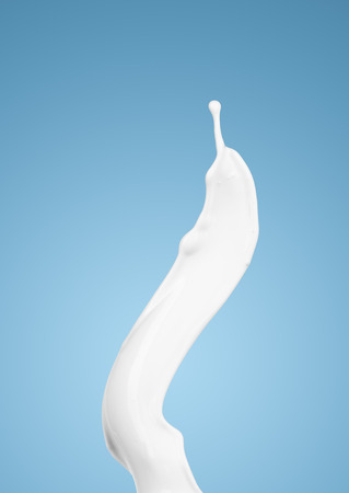 milk or white liquid splash on blue background. isolatedの写真素材
