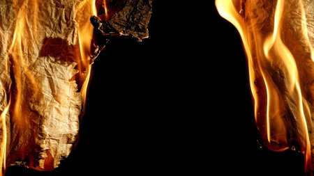 Burning old paper on black backgrounb.