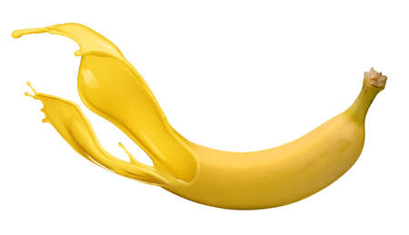 Yellow banana with pait splash isolated on white backgroundの写真素材