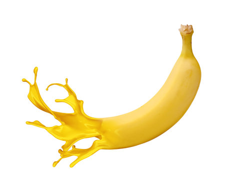 Yellow banana with pait splash isolated on white backgroundの写真素材