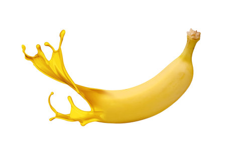 Yellow banana with pait splash isolated on white backgroundの写真素材