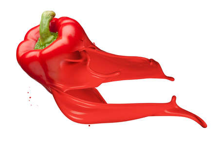 red bell pepper and Ink Splashes isolated on whiteの写真素材