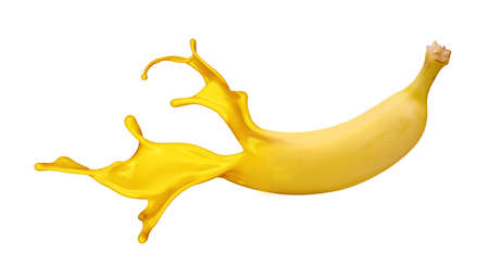Yellow banana with pait splash isolated on white backgroundの写真素材
