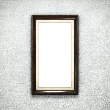 Wooden frame on wallpaper background. 3D rendering