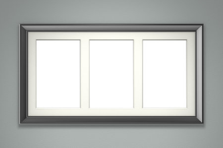 Black picture frame on gray wall background. 3d rendering