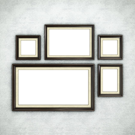 Wooden frame on wallpaper background. 3D rendering