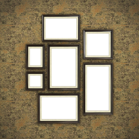 Wooden frame on color wallpaper background. 3D rendering