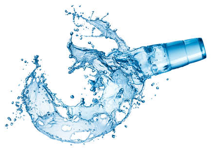 blue water splash in glass isolated on white backgroundの写真素材