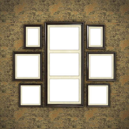 Wooden frame on color wallpaper background. 3D rendering