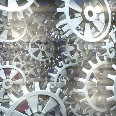 White gears and cogs macro on black background. 3Dの写真素材