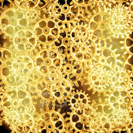 Gold gears and cogs macro. 3D