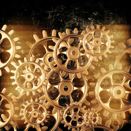 Gold gears and cogs macro. 3Dの写真素材