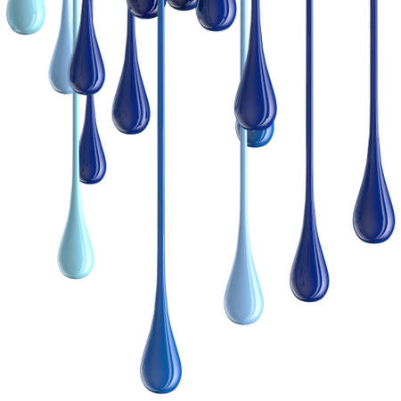 3D blue glossy paint drop blobs isolated on white. 3D renderingの写真素材
