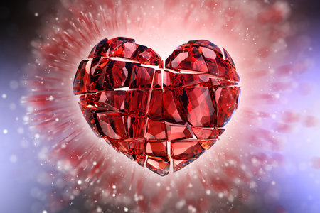 Brilliant ruby on black background. Red Crystal. St. Valentines Day 3D