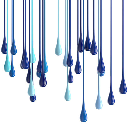 3D blue glossy paint drop blobs isolated on white. 3D rendering