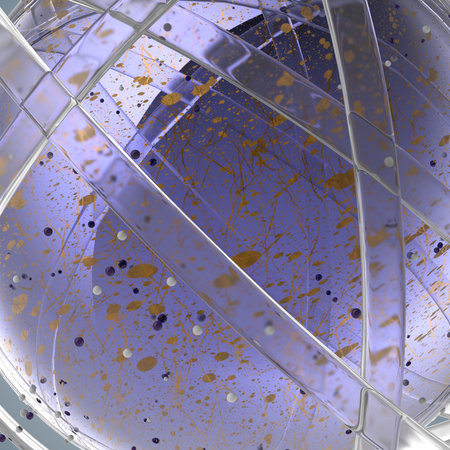 3d abstract. Sphere of multicolored rings in cloud from multicolored drops on gray background