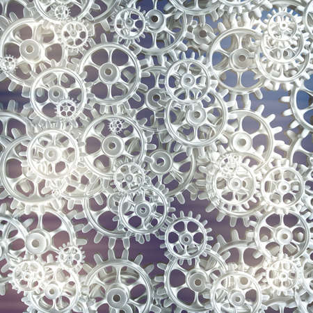 White gears and cogs macro on black background. 3Dの写真素材