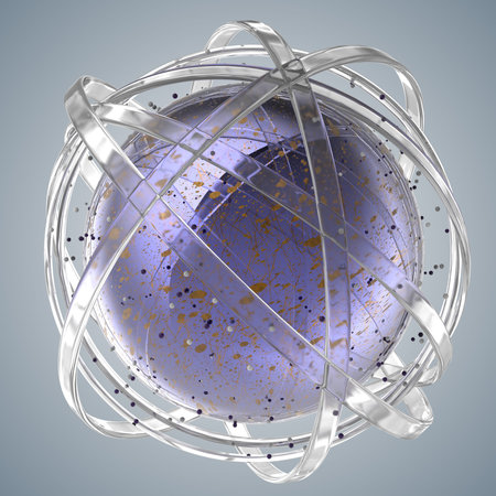 3d abstract. Sphere of multicolored rings in cloud from multicolored drops on gray background. 3D...
