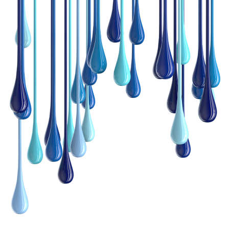 3D blue glossy paint drop blobs isolated on white. 3D renderingの写真素材