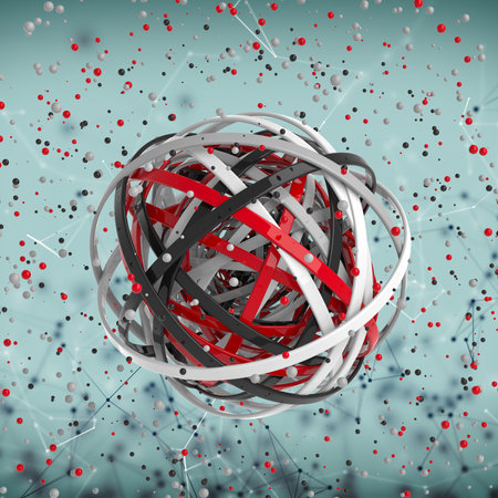 3d abstract. Sphere of multicolored rings in cloud from multicolored drops on gray background