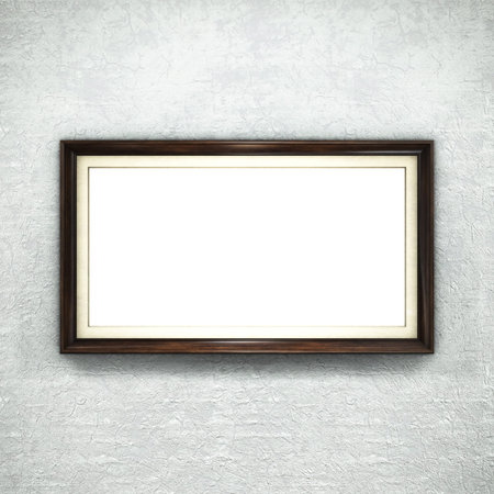 Wooden frame on wallpaper background. 3D rendering