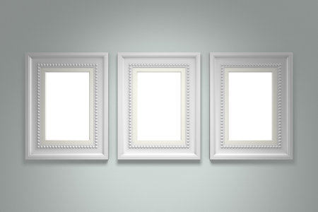 White picture frame on gray wall background. 3d rendering