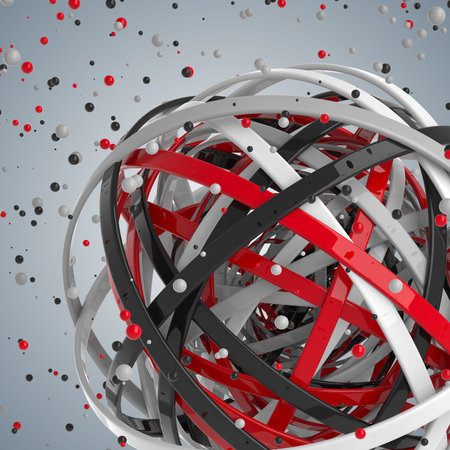 3d abstract. Sphere of multicolored rings in cloud from multicolored drops on gray backgroundの写真素材