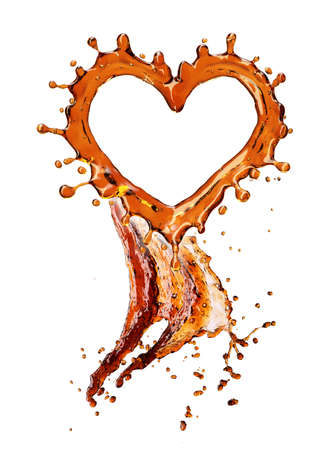Heart from cola splash with bubbles isolated on white background. 3d renderingの写真素材