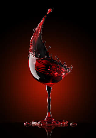 red wine glass on a isolated black background. 3d renderingの写真素材