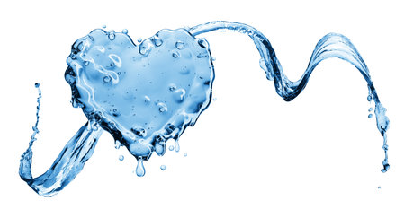 Water splash in the form of a heart. Isolated on white background. 3d renderingの写真素材
