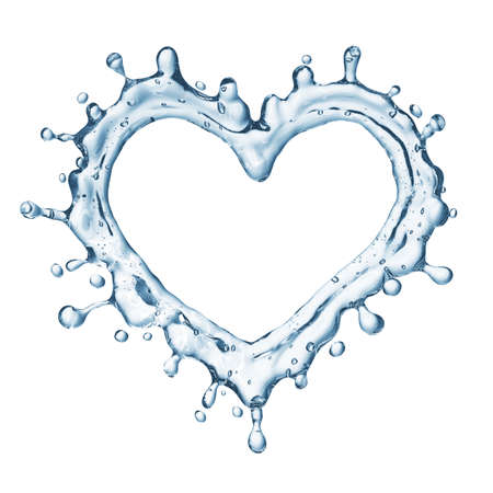 Heart from water splash with bubbles isolated on white background. 3d renderingの写真素材